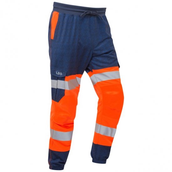 Leo Hawkridge Ecoviz High Performance 4X Stretch Trouser Hi-Vis Orange/Navy Print - Delovne obleke - Delovne Obleke Močnejše postave