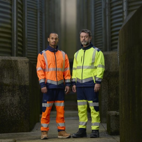 Leo Hawkridge Ecoviz High Performance 4X Stretch Trouser Hi-Vis Orange/Navy Print - Delovne obleke - Delovne Obleke Močnejše postave