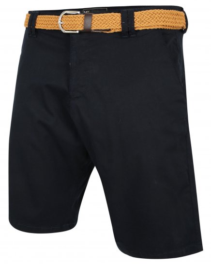 Kam Jeans 3401 Belted Oxford Stretch Chino Shorts Navy - Kratke hlače - Moške Kratke Hlače za Močnejše Postave