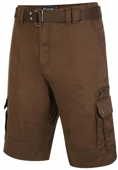 Kam Jeans 343 Cargo Stretch Shorts with Belt Khaki - Kratke hlače - Moške Kratke Hlače za Močnejše Postave