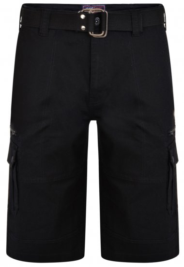 Kam Jeans 343 Cargo Stretch Shorts with Belt Black - Kratke hlače - Moške Kratke Hlače za Močnejše Postave