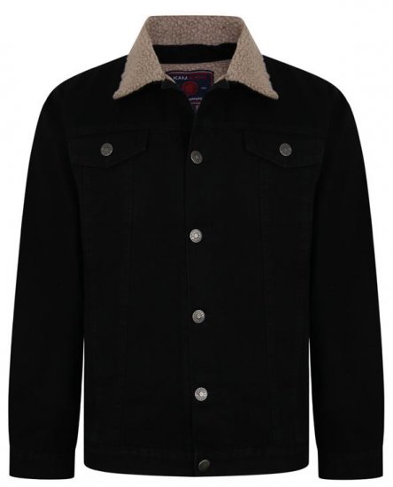 Kam Jeans 406 Sherpa Lined Denim Jacket Black - Jakne - Moške bunde za Močnejše Postave