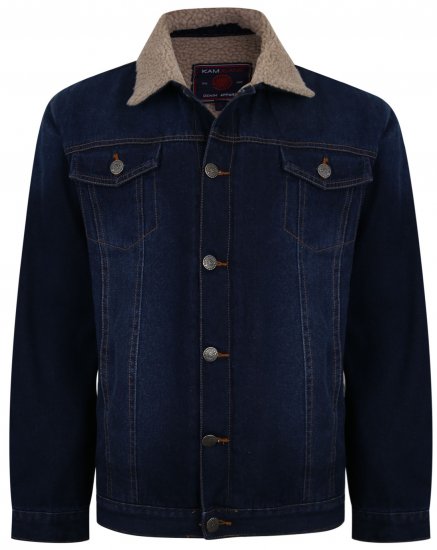 Kam Jeans 406 Sherpa Lined Denim Jacket Dark Used - Jakne - Moške bunde za Močnejše Postave