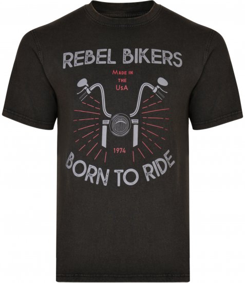 Kam Jeans 5319 Rebel Bikers T-shirt Black - Kratke Majice - Moške kratke majice za močnejše postave