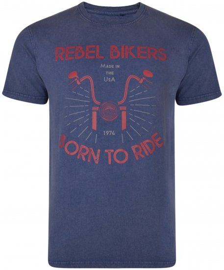 Kam Jeans 5319 Rebel Bikers T-shirt Indigo Blue - Kratke Majice - Moške kratke majice za močnejše postave