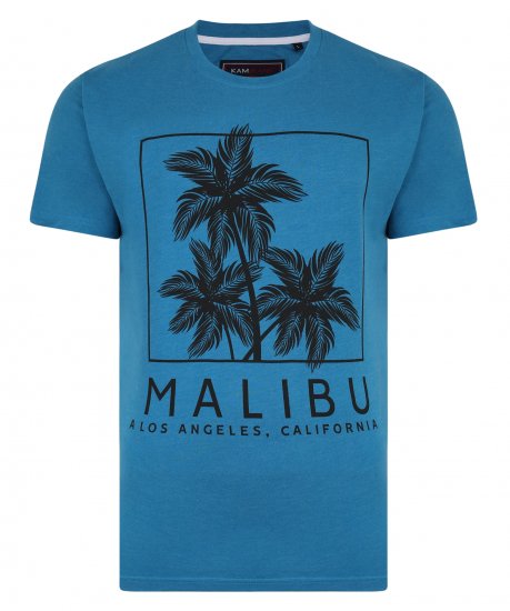 Kam Jeans Malibu Crew Neck Tee Turk Blue - Kratke Majice - Moške kratke majice za močnejše postave