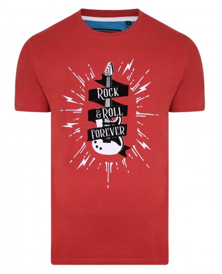Kam Jeans 5337 Rock & Roll Tee Red - Kratke Majice - Moške kratke majice za močnejše postave