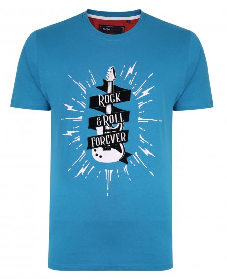 Kam Jeans 5337 Rock & Roll Tee Blue - Kratke Majice - Moške kratke majice za močnejše postave