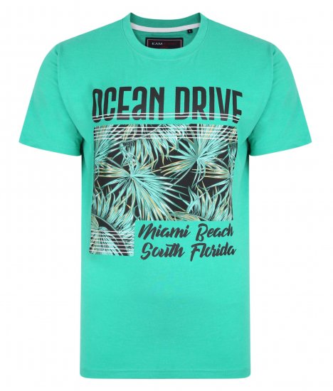Kam Jeans Ocean Drive Crew Neck Tee Emerald - Kratke Majice - Moške kratke majice za močnejše postave