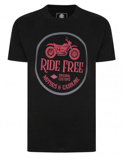 Kam Jeans Ride Free Crew Neck T-Shirt Black - Kratke Majice - Moške kratke majice za močnejše postave