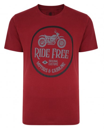 Kam Jeans Ride Free Crew Neck T-Shirt Wine - Kratke Majice - Moške kratke majice za močnejše postave