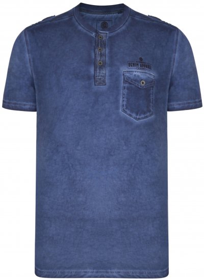 Kam Jeans 5343 Grandad collar T-shirt Indigo - Kratke Majice - Moške kratke majice za močnejše postave