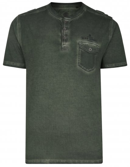 Kam Jeans 5343 Grandad Collar Fashion Tee khaki - Kratke Majice - Moške kratke majice za močnejše postave