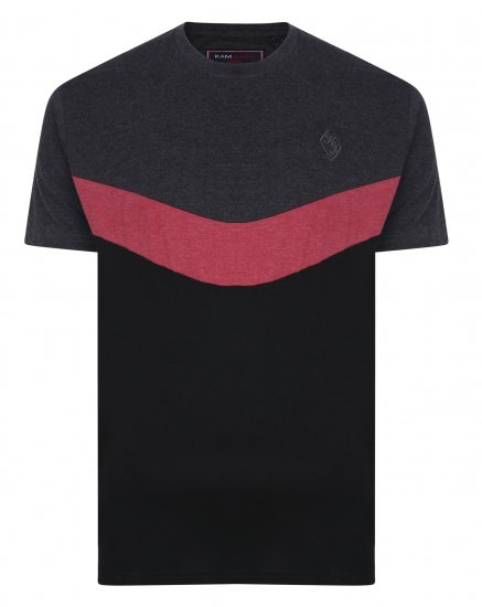 Kam Jeans Contrast Colours Crew Neck Tee Charcoal - Kratke Majice - Moške kratke majice za močnejše postave