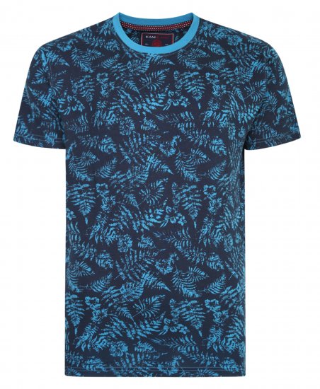Kam Jeans 5345 Leaf Tee Blue - Kratke Majice - Moške kratke majice za močnejše postave