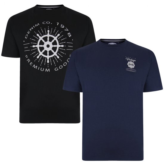 Kam Jeans 5348 T-shirt Vintage/Denim Twin Pack - Kratke Majice - Moške kratke majice za močnejše postave