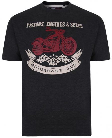 Kam Jeans 5351 Piston Motors Club T-shirt Charcoal - Kratke Majice - Moške kratke majice za močnejše postave
