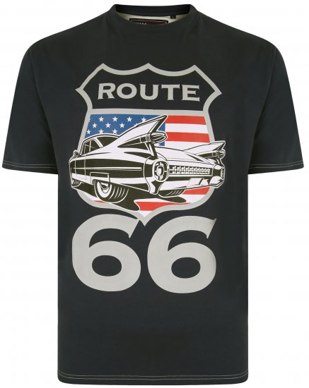 Kam Jeans 5353 Route 66 Print T-shirt Black - Kratke Majice - Moške kratke majice za močnejše postave