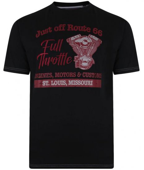 Kam Jeans 5354 Full Throttle Print T-shirt Black - Kratke Majice - Moške kratke majice za močnejše postave