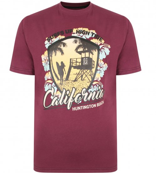 Kam Jeans 5368 California Print T-shirt Plum - Kratke Majice - Moške kratke majice za močnejše postave