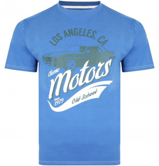 Kam Jeans 5369 Motors Print T-shirt Blue - Kratke Majice - Moške kratke majice za močnejše postave