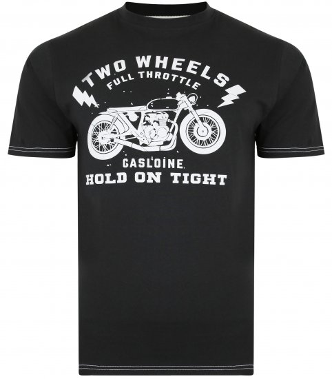 Kam Jeans 5371 Motorbike Print T-shirt Black - Kratke Majice - Moške kratke majice za močnejše postave