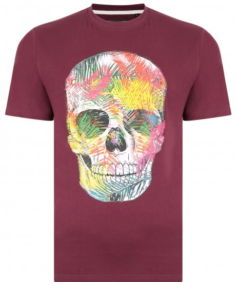 Kam Jeans 5375 Coloured Skull Print T-shirt Plum - Kratke Majice - Moške kratke majice za močnejše postave