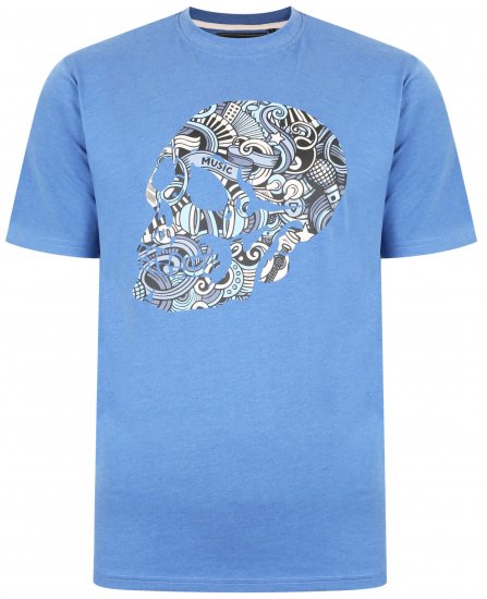 Kam Jeans 5376 Music Skull Print Tee Blue - Kratke Majice - Moške kratke majice za močnejše postave