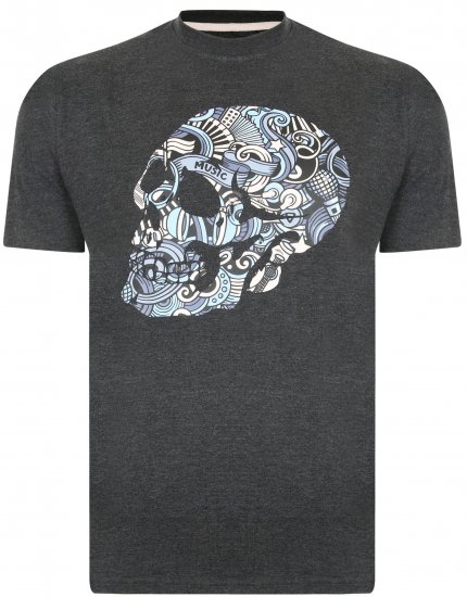 Kam Jeans 5376 Music Skull Print Tee Charcoal - Kratke Majice - Moške kratke majice za močnejše postave