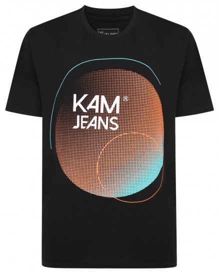 Kam Jeans 5383 Kam Logo Printed Tee Black - Kratke Majice - Moške kratke majice za močnejše postave