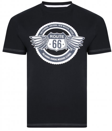 Kam Jeans 5388 Route 66 T-Shirt Black - Kratke Majice - Moške kratke majice za močnejše postave