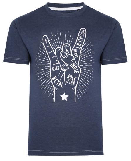 Kam Jeans 5390 Rock Star Print T-Shirt Indigo - Kratke Majice - Moške kratke majice za močnejše postave