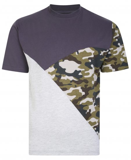 Kam Jeans 5394 Cut & Saw Camo Panel T-Shirt Charcoal - Kratke Majice - Moške kratke majice za močnejše postave