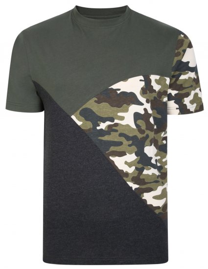 Kam Jeans 5394 Cut & Saw Camo Panel T-Shirt Khaki - Kratke Majice - Moške kratke majice za močnejše postave