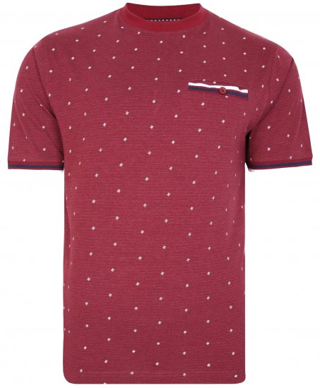 Kam Jeans 5396 Drop Needle Jersey Tee With Dobby Print Burgundy - Kratke Majice - Moške kratke majice za močnejše postave
