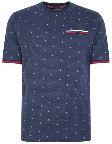 Kam Jeans 5396 Drop Needle Jersey Tee With Dobby Print Navy - Kratke Majice - Moške kratke majice za močnejše postave