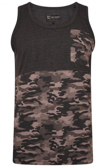 Kam Jeans 5399 Camo Panelled Sleeveless T-Shirt Charcoal - Kratke Majice - Moške kratke majice za močnejše postave