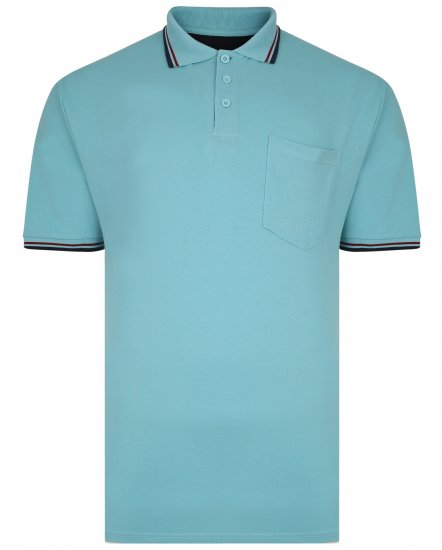 Kam Jeans 5400B Tipped Polo with Pocket Aqua - Polo majice - Moške Polo Majice za Močnejše Postave