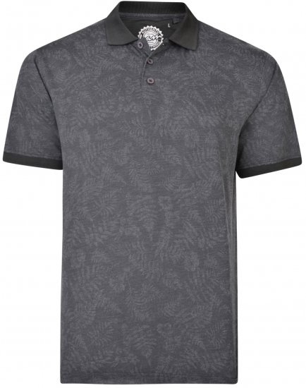 Kam Jeans 5418 Leaf print Polo Charcoal - Polo majice - Moške Polo Majice za Močnejše Postave