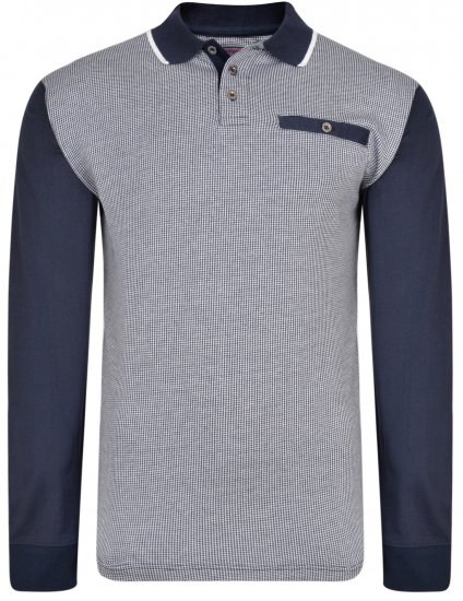Kam Jeans 5425 Long Sleeve Polo Navy - Polo majice - Moške Polo Majice za Močnejše Postave