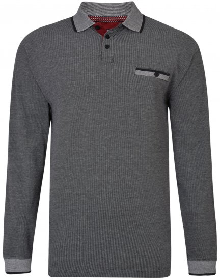 Kam Jeans 5429 Long Sleeve Polo Black - Polo majice - Moške Polo Majice za Močnejše Postave