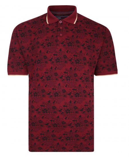 Kam Jeans Floral Print Polo Wine - Polo majice - Moške Polo Majice za Močnejše Postave