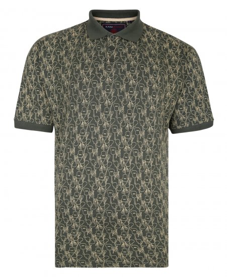 Kam Jeans Guitar Print Polo Olive - Polo majice - Moške Polo Majice za Močnejše Postave