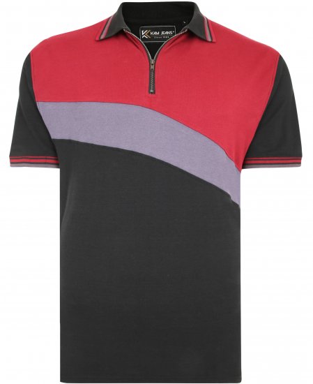 Kam Jeans 5448 Cut & Saw Polo with Zip Black - Polo majice - Moške Polo Majice za Močnejše Postave