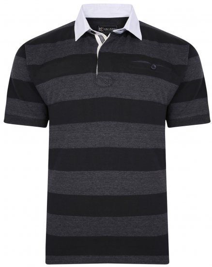 Kam Jeans 5454 Stripe Rugby Polo Black - Polo majice - Moške Polo Majice za Močnejše Postave