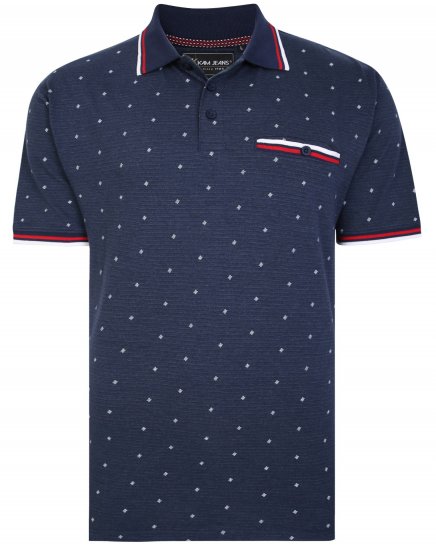 Kam Jeans 5456 Drop Needle Jersey Polo with Dobby Print - Polo majice - Moške Polo Majice za Močnejše Postave