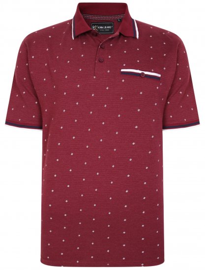 Kam Jeans 5456 Drop Needle Jersey Polo with Dobby Print Burgundy - Polo majice - Moške Polo Majice za Močnejše Postave