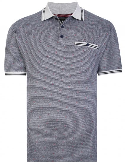 Kam Jeans 5456 Drop Needle Jersey Polo with Dobby Print Grey - Polo majice - Moške Polo Majice za Močnejše Postave