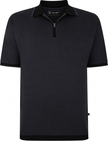 Kam Jeans 5492 Jersey Weave Pattern 1/4 Zip Polo Black - Polo majice - Moške Polo Majice za Močnejše Postave