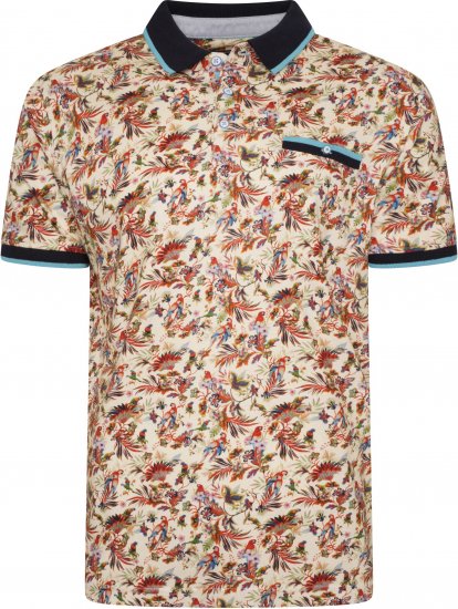 Kam Jeans 5493 All Over Parrot Print Polo Ecru - Polo majice - Moške Polo Majice za Močnejše Postave